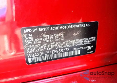 2014 BMW 328 Xi Sulev z USA, uszkodzony, nr VIN WBA3B5C51EF958772